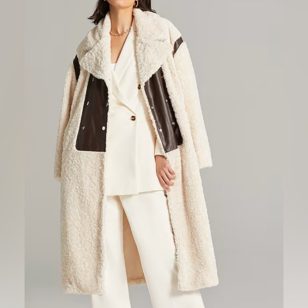 Xolani Faux Leather Patch Sherpa Coat - Picture 10 of 10